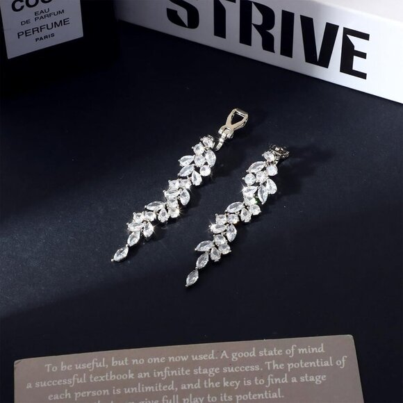 Clip On Earrings Silver Sterling Silver Dangle Cubic Zirconia Jewelry Gift - Picture 4 of 5